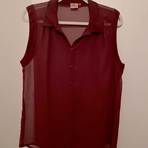 Sheer Burgundy Sleeveless Shirt, Size 12